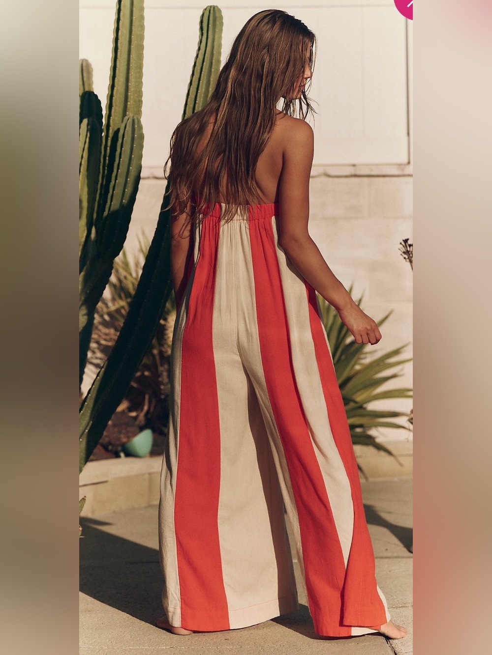 Free People Free-est Eden Striped Wide Leg Linen Blend Jumpsuit Tea Combo M Boho - Picture 2 of 15
